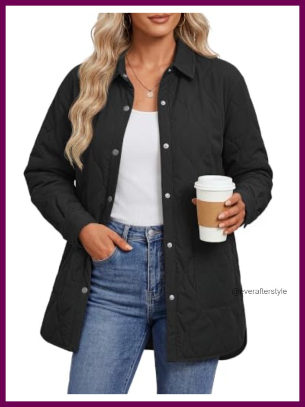 Quilted Puffer Jacket Lightweight Warm Coat Button Turn Down Collar
